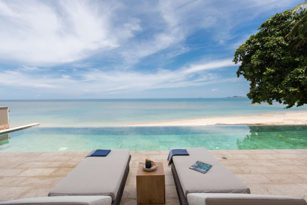 Swimming pool and ocean view at Pavana Villa, a 5 bedroom private and luxury beach front villa located on Leam Sor beach, Koh Samui, Thailand